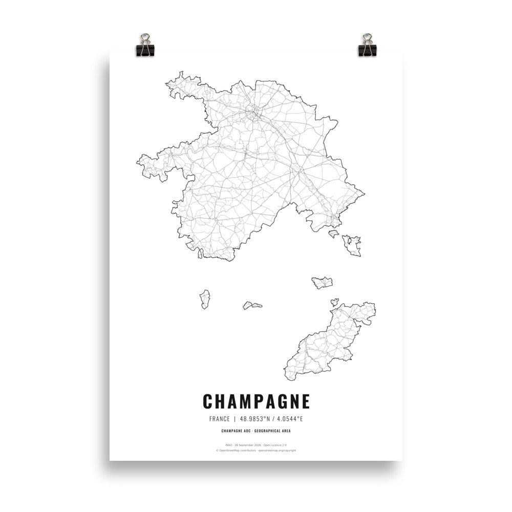 Affiche de la carte viticole de la Champagne